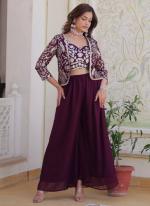 Faux Georgette Wine Party Wear Embroidery Work Readymade Indo Western